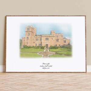 Retrato de la boda en Dalston Hall: impresión giclée de bellas artes, regalo de boda personalizado