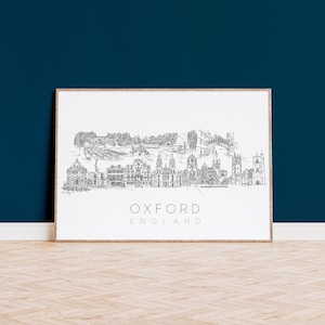 Oxford Skyline, Oxford Cityscape Art Print, Oxford, Bürokunst, Reiseplakat, Stadtwandkunst, Stadtkunst, Illustration, Oxford Art