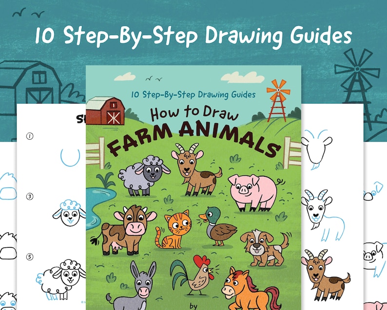 How to Draw Farm Animals 10 Digital Stepbystep Drawing Guide Pdfs Etsy