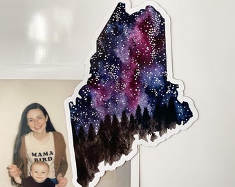 Starry Sky Maine Die Cut Magnet // Maine Refrigerator Magnet // Watercolor State Art Magnet // Maine Gift // Car Magnet
