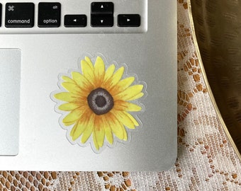 Clear Watercolor Sunflower Vinyl Waterproof Decal // Floral Laptop Sticker // Sunflower Bumper Sticker // Yellow Flower Water Bottle Decal