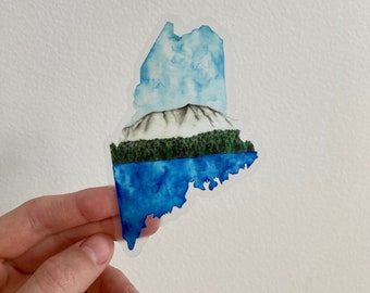 Clear Mount Katahdin Maine Vinyl Die Cut Sticker // Maine Decal // Watercolor State Sticker // Maine Gift / Laptop Decal / Baxter State Park