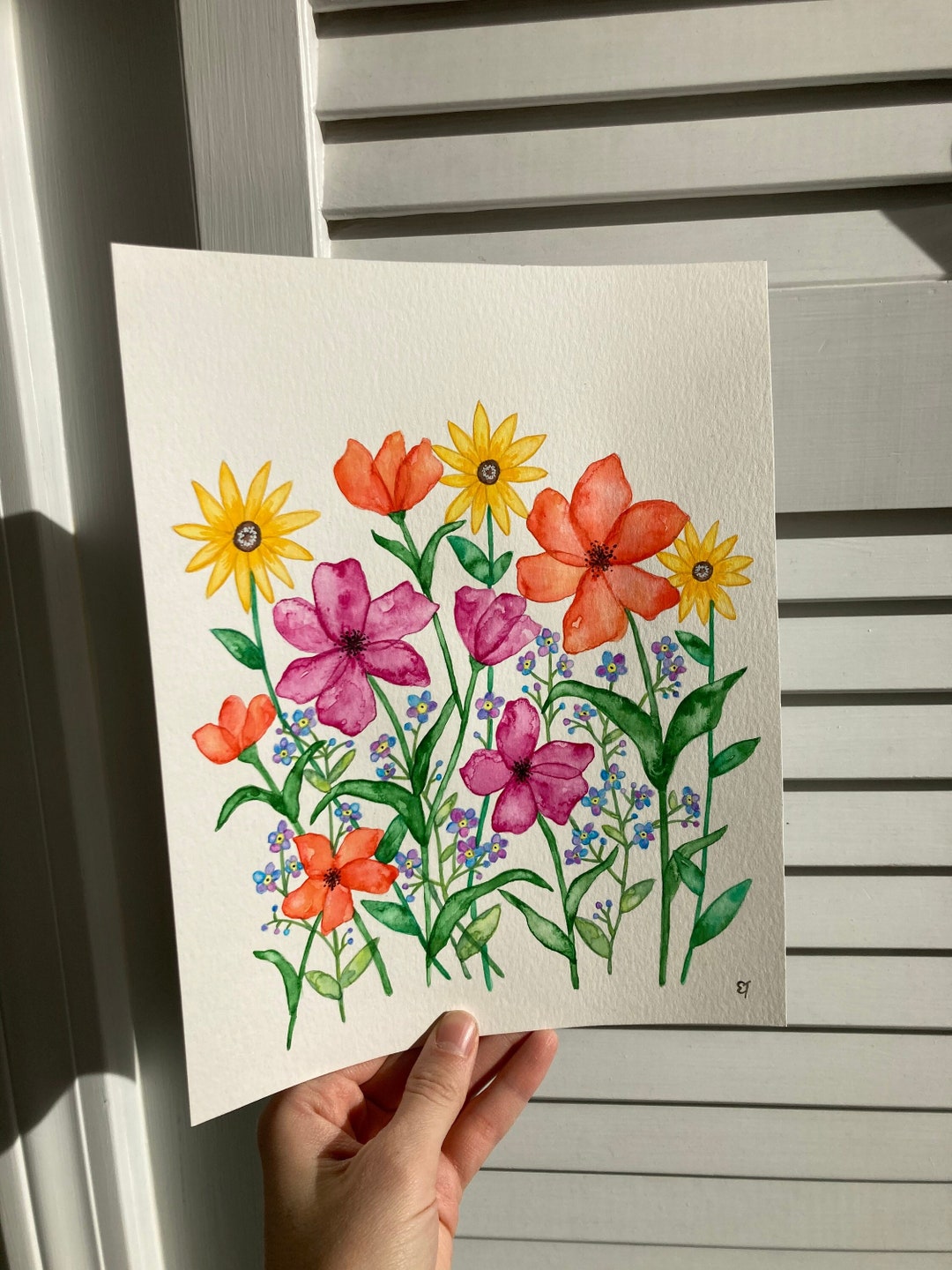 Original 8x10 Whimsical Flowers Watercolor Painting // Colorful Floral ...