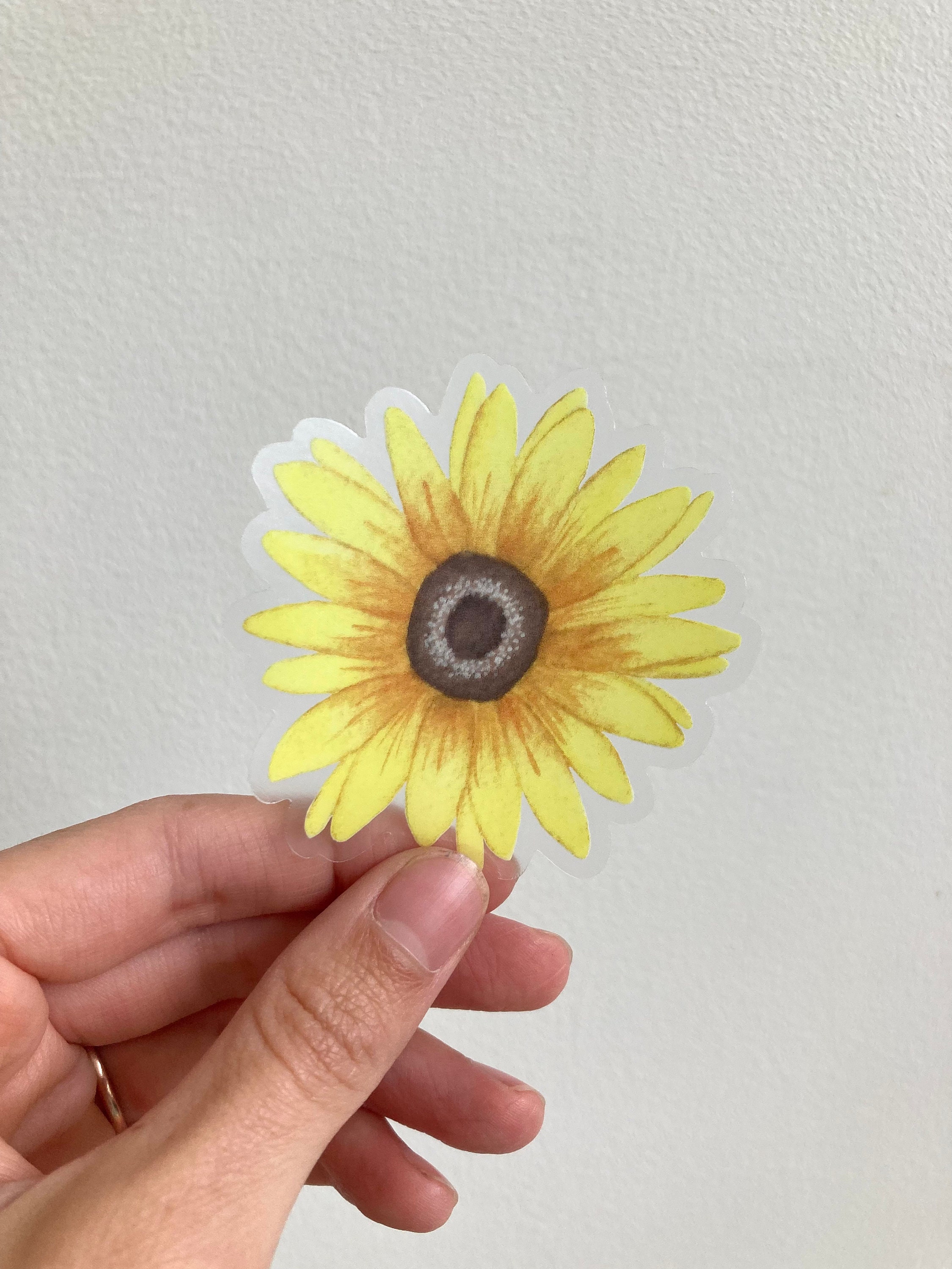Clear Watercolor Sunflower Vinyl Waterproof Decal // Floral Laptop ...