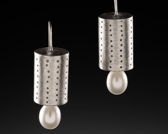 Silver Cylinder Earrings