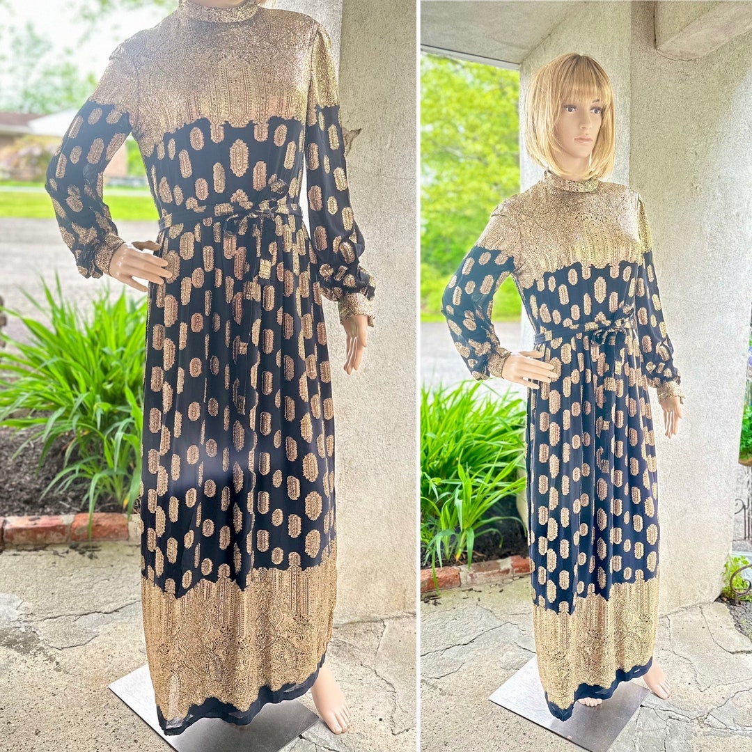 1960s Malcolm Starr Silver Silk Brocade Pant & Tunic Set w Extensive Beaded Detailing