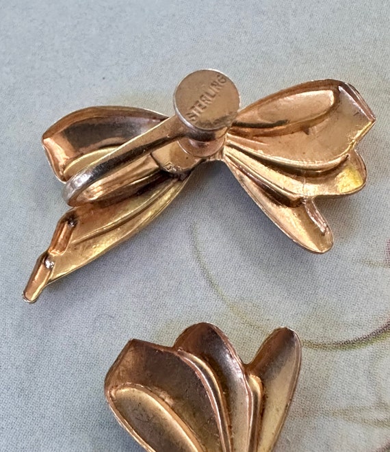 Very Vintage Stamped Sterling Golden Bow Earrings… - image 3