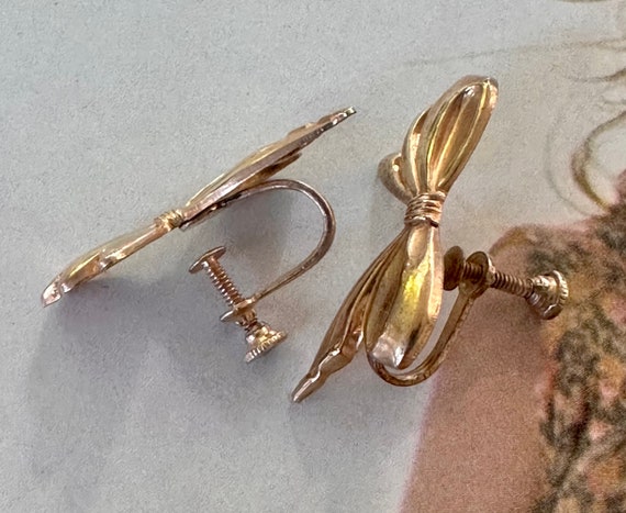 Very Vintage Stamped Sterling Golden Bow Earrings… - image 5