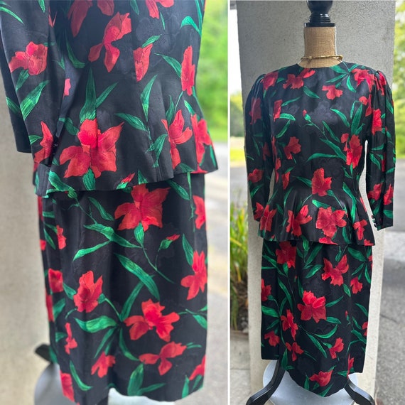 Pauline Trigere Vintage Silk Dress,  Poppy Flower… - image 3