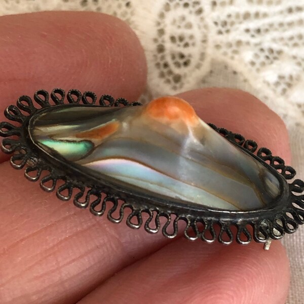 Antique Blister Pearl Pin or Brooch Sterling Silver