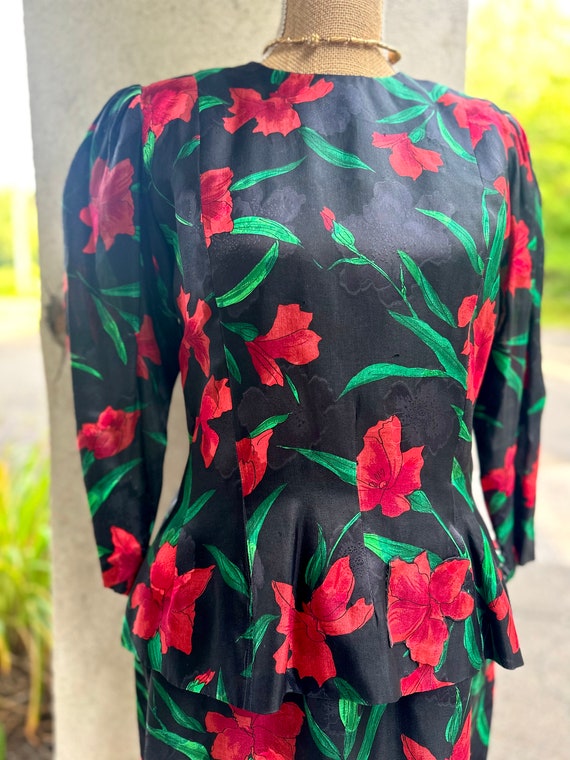 Pauline Trigere Vintage Silk Dress,  Poppy Flower… - image 1