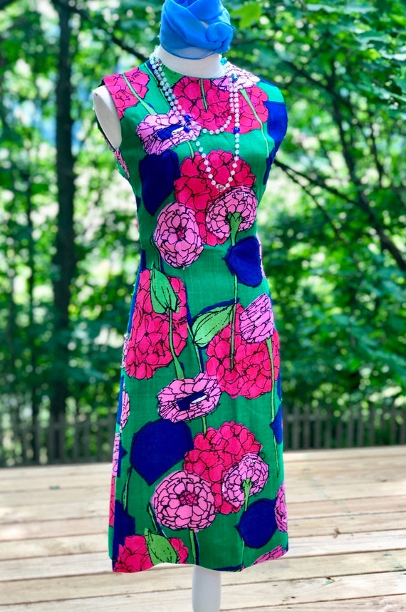 Couture Quality Mid Century Floral Sheath Dress
