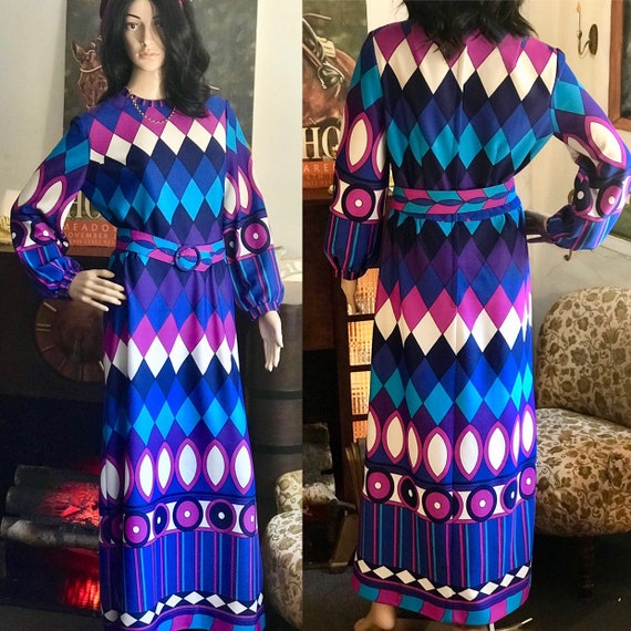 Striking Harlequin Patterned Maxi Dress