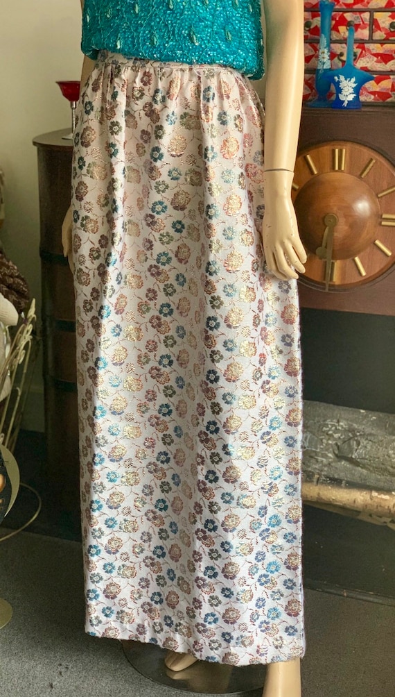 Floor Length Maxi or Formal Skirt, Metallic Floral