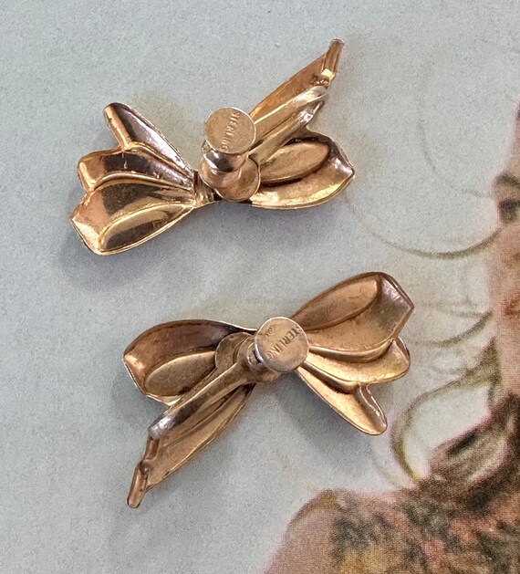 Very Vintage Stamped Sterling Golden Bow Earrings… - image 2