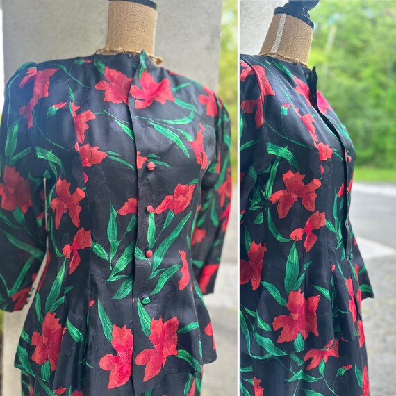 Pauline Trigere Vintage Silk Dress,  Poppy Flower… - image 2