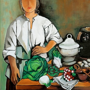 Vegetables, Kitchen Art, Canvas print,  canvas print 36x48, Mediterranean Village Life, European Art, Home Decor, Modern Art, Country Life