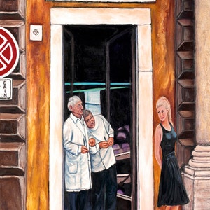 Art of Italy, Oil on Canvas, Giclee, Black Dress, large art print, Mediterranean Art, barber shop,  museum art, fine art, contemporary art