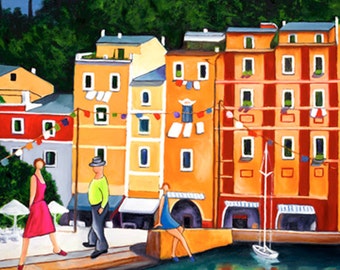 Portofino Italy, Canvas print, Mediterranean Art, Italian Port, living room art, Art of Italy, italian coast,  home decor,ready to frame