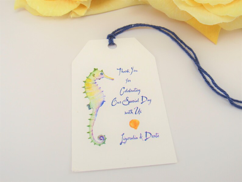 Personalized Watercolor Seahorse Hang Tag Beach Wedding Thank You Tag Destination Wedding Custom Tag Bridal Shower Bag Tag for Favors