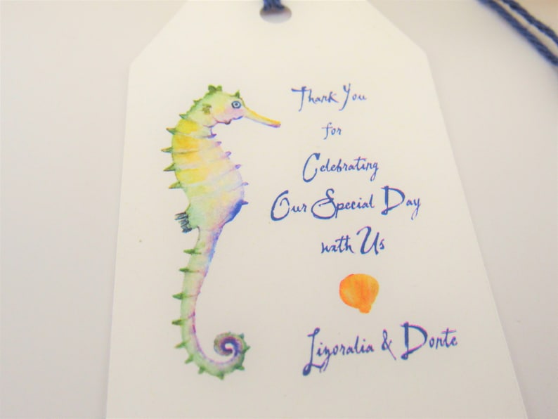 Personalized Watercolor Seahorse Hang Tag Beach Wedding Thank You Tag Destination Wedding Custom Tag Bridal Shower Bag Tag for Favors