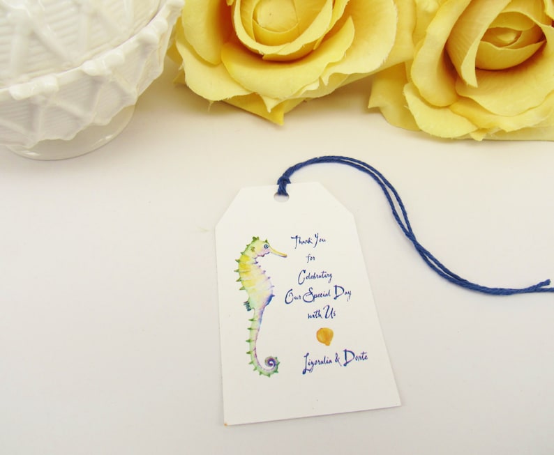 Personalized Watercolor Seahorse Hang Tag Beach Wedding Thank You Tag Destination Wedding Custom Tag Bridal Shower Bag Tag for Favors