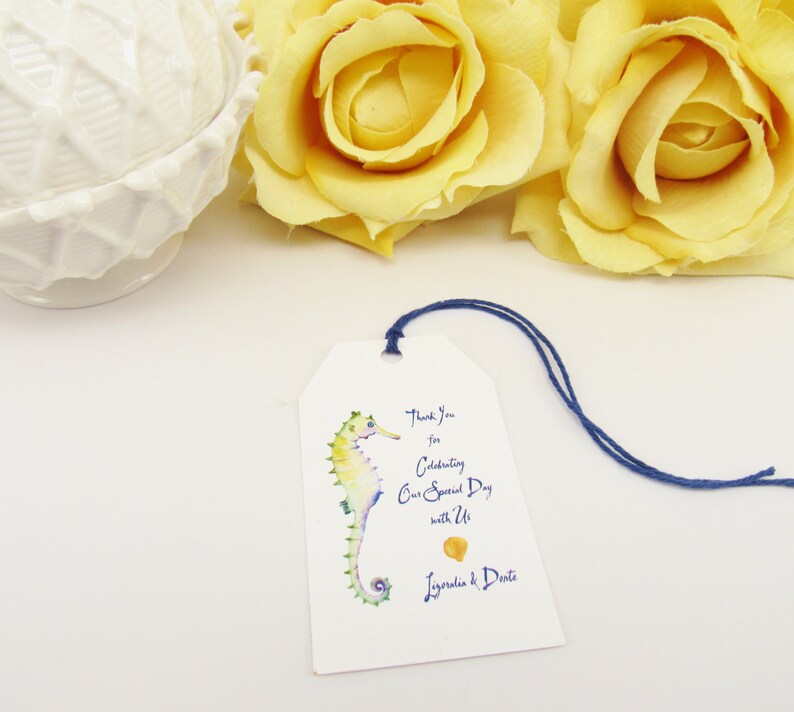 Personalized Watercolor Seahorse Hang Tag Beach Wedding Thank You Tag Destination Wedding Custom Tag Bridal Shower Bag Tag for Favors