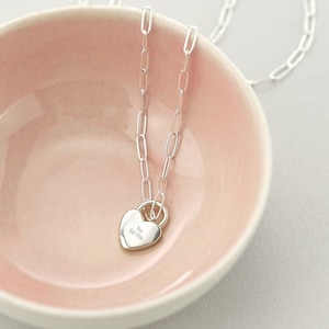 Mini Heart Lock Charm Necklace Sterling Silver, Personalized Message on Heart Necklace image 1