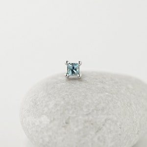 Dainty Aquamarine Earring, 14k White Gold Gemstone Earring, Natural Sky Blue Aquamarine, Single Earring Stud