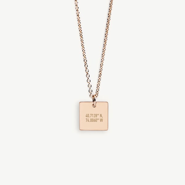 Speak Your Mind Charm Layering Necklace, Coordinates Jewelry, Rose Gold Square Pendant Necklace Minimalist