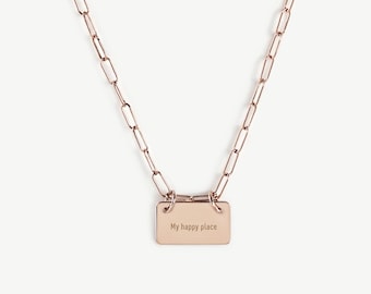 Little Reminder Rose Gold Affirmation Necklace, Personalized Rectangle Charm Link Chain, Minimalist JewelryGift for Her