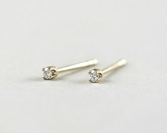Dainty Tiny Diamond Earrings, Mini 1.5mm or 2mm Handmade Everyday Diamond Studs