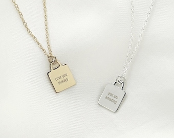 Arlen Lock Charm Necklace, Gold and Sterling Silver Custom Engraved Charm, Classic Cable Chain Necklace, Unique Gifts For Her