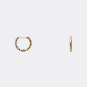 Mini Two Tone Gold Hoop Earrings 14k Yellow Gold and White Gold - 10mm Small Hoop Earrings - Tragus, Cartilage Hoop Earrings - Cool Earrings