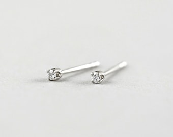 Timeless Dainty Diamond Earrings, Tiny 1.5mm or 2mm Diamond Studs