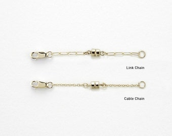 Magnetic & Lobster Clasp Necklace Extender – Gold-Filled or Sterling Silver, 1–5 inch Add-On Chain