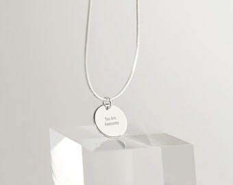 Stella Silver Disc Message Necklace, Snake Chain Charm Necklace