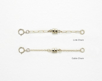 Magnetic & Spring Ring Clasp Necklace Extender – Gold-Filled or Sterling Silver, 1–5 inch Add-On Chain