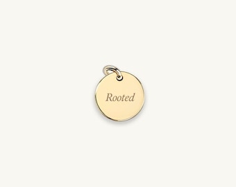 The Emblem Mini Engraved Word Disc, Custom Initial, Letter Charm | 14k Gold Filled, Sterling Silver
