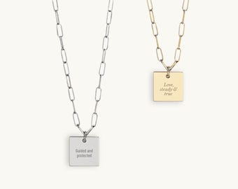 Personalisierte Nachricht Quadrat Charm Halskette, Anhänger mit individueller Gravur – The Verse | 14k Gold Fill, Sterling Silber