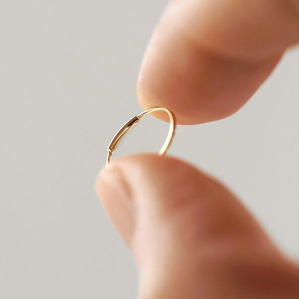 14k Gold Circle Hoop Earrings, 10mm Ultra Thin Huggies, Sleeper Style Earrings