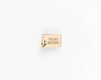 Itty Bitty Personalized Gold Charm, Custom Secret Message Pendant, Name, Birthday, Coordinates, Quotes