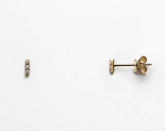 Three Stone Diamond Bar Earrings