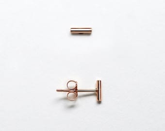 Tiny Bar Earrings, 14K Rose Gold T Bar Earrings, Minimalist Jewelry