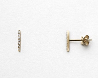 14k Gold Liner Diamond Bar Earrings