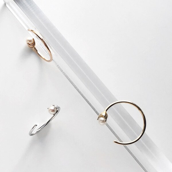 Gemma Pearl Open Hoop Earrings, Unique Pearl Earrings, Half Hoop Earrings, Gift for Her