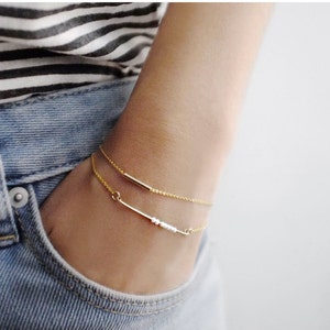 Le Blanc Gold Layering Bracelets, Tiny Gold Bar and Tube Bracelets, Etsy's Pick Jewelry Gift Set