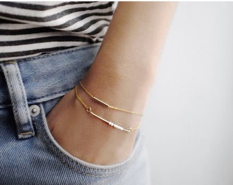 Le Blanc Gold Layering Bracelets, Tiny Gold Bar and Tube Bracelets, Etsy's Pick Jewelry Gift Set