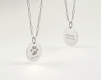 Personalisierte Halskette mit Gravur Pfoten Abdruck - Haustier Erinnerung Schmuck Sterling Silber & Gold gefüllt