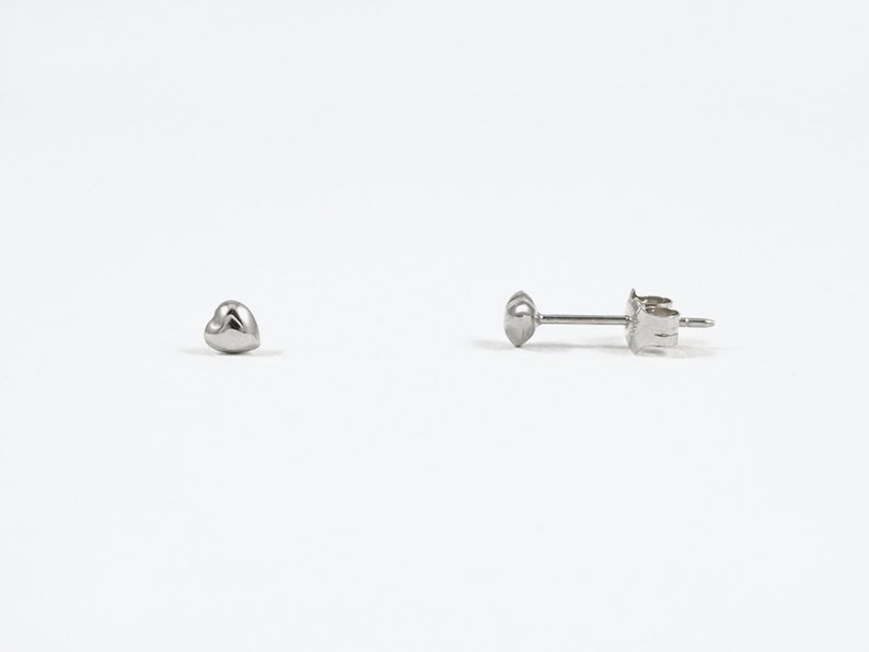 Tiny Heart Stud Earrings Solid White Gold Heart Studs Mini Heart Studs Best Gift For Her Minimalist Everyday Jewelry LITTIONARY